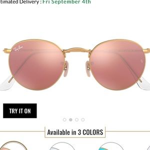 Ray Ban Round Flash Lenses Pink and Gold
